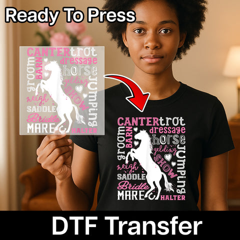 Cute Equestrian Horse Lover DTF Transfer T-shirt | Ready To Press Pony Gift for Riders | Fun & Bold Equestrian Apparel | Dressage & Jumping