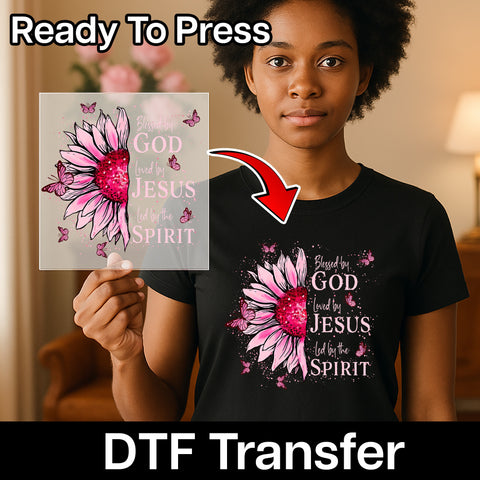 Inspirational Religious Iron-On DTF Transfer Sunflower & Butterflies for Women's Spiritual Apparel