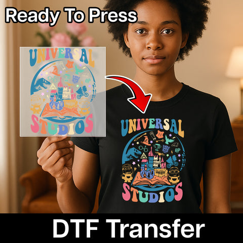 Universal Studios Movie Theme Park Adventure DTF Transfer & Iron-On for Family Vacation Tee, Bold Fan T-Shirt & Cartoon Collector Apparel
