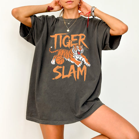 Tiger Slam Sports Team DTF Transfer - Bold Iron-On for School Spirit Apparel, Ready To Press Graphic for Basketball Enthusiasts & Fans
