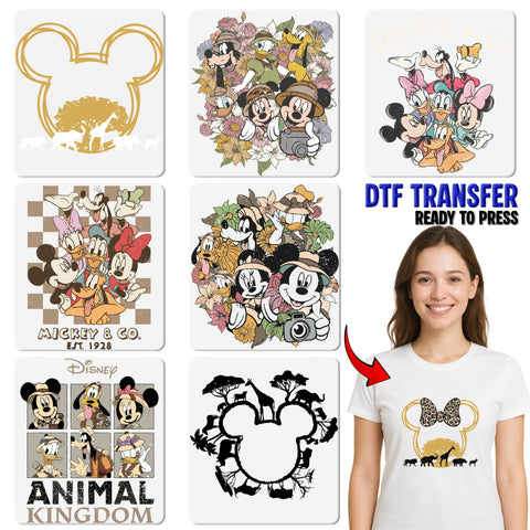 Cute Safari Adventure DTF Transfer Ready To Press Retro Character Shirt for Family Group Celebrations