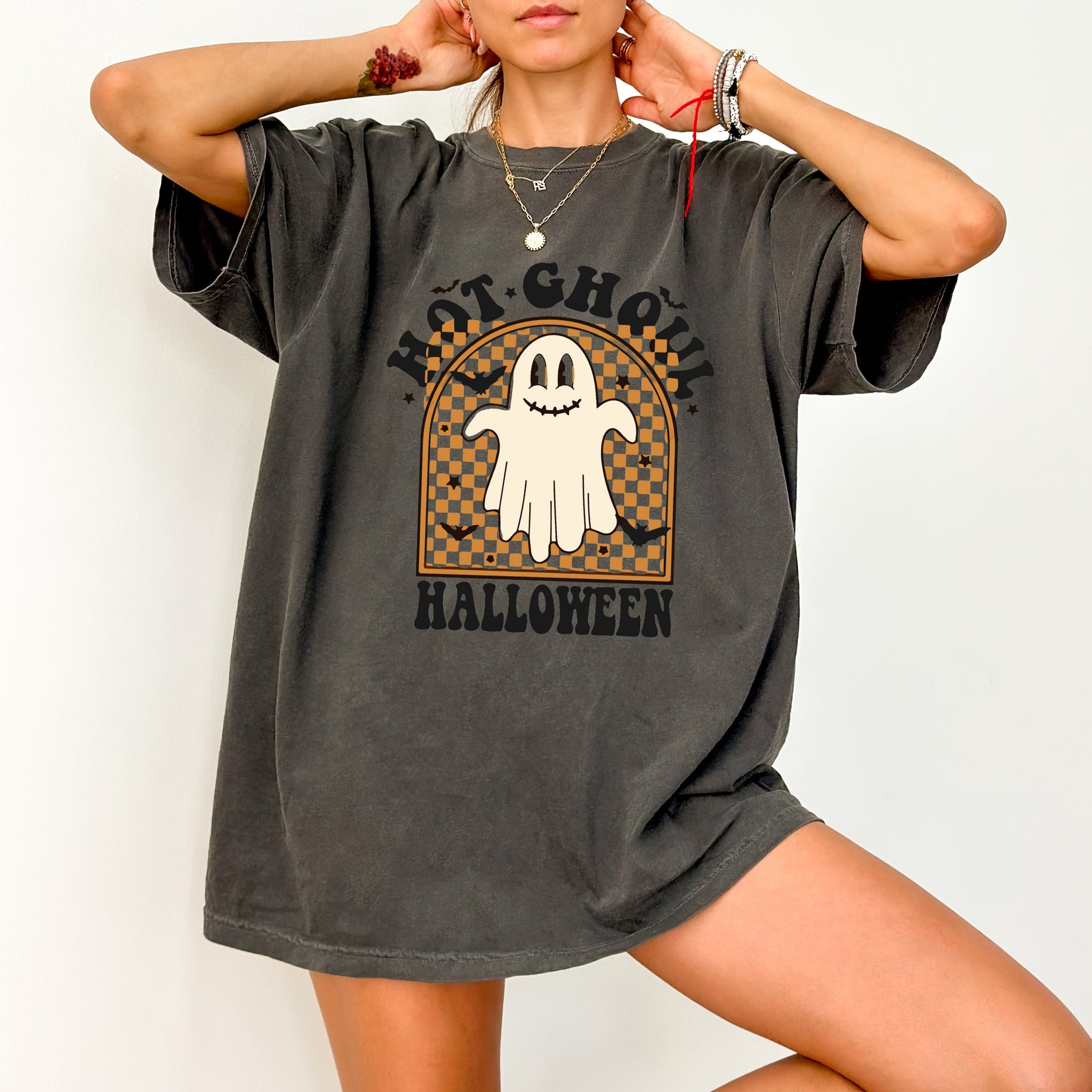 Cute ghost funny Halloween DTF transfer, retro playful ghost apparel for young adults, ready to press for Halloween shirts