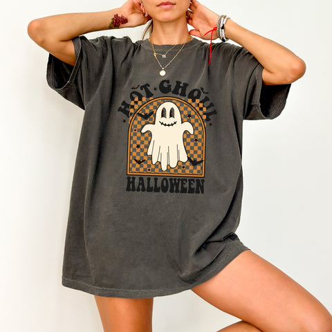 Cute ghost funny Halloween DTF transfer, retro playful ghost apparel for young adults, ready to press for Halloween shirts