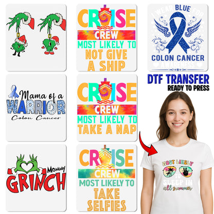 Funny Cruise Vacation DTF Transfer Iron-On Ready To Press for T-Shirt Tropical Travel Apparel Family Group Holiday
