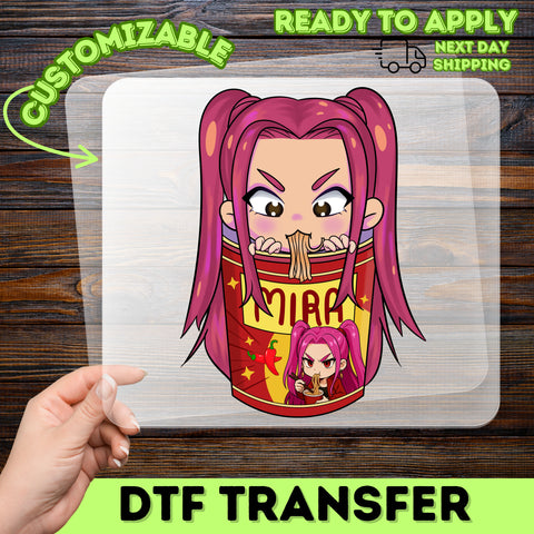 Iron-On Funny Anime Noodle DTF Transfer for Cute T-Shirt, Ready To Press Spicy Food Character Apparel, Gift for Anime Fans & Foodies