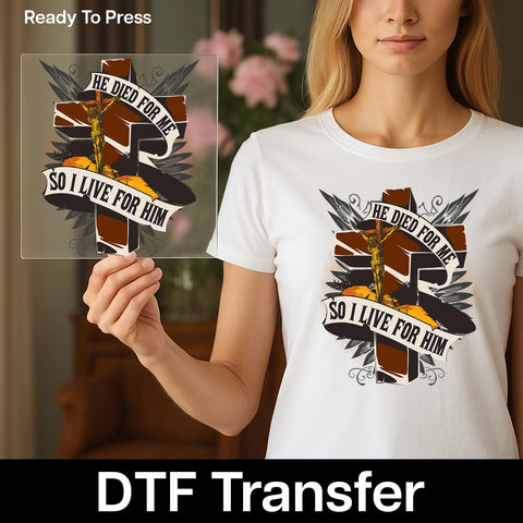 Religious Christian Jesus on the Cross DTF Transfer for Church Groups & Apparel | Faith-Based Iron-On Ready to Press
