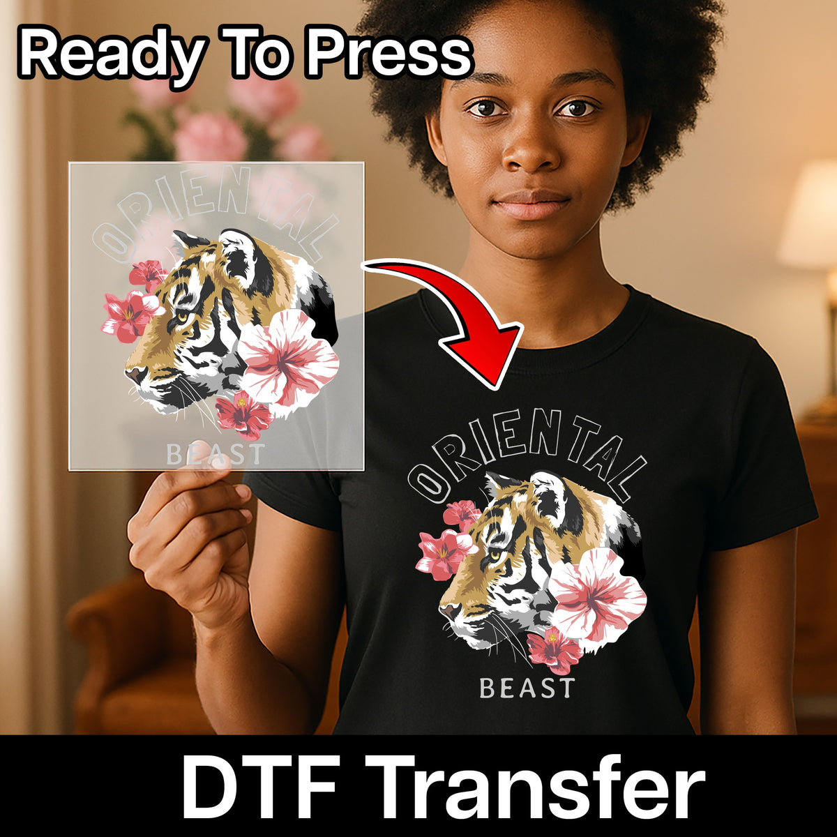 Exotic Floral Tiger DTF Transfer Nature Lovers Ready To Press T-shirt Design, Botanical Wildlife Adventure Shirt, Safari Theme Apparel