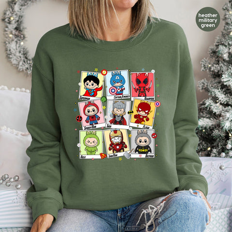 Cute Superhero Cartoon Mashup Halloween Iron-On DTF Transfer, Ready To Press Comic Character Apparel for Teens & Pop Culture Fans