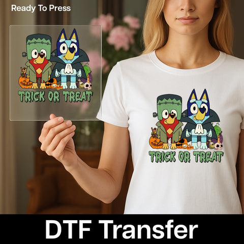 Cute Halloween Animal DTF Transfer: Ready to Press Trick or Treat Iron-On for Kids' Shirts & Family Outfits