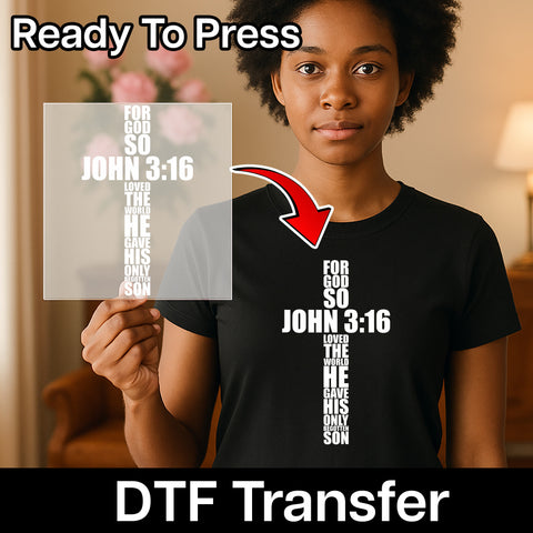 Faith-Inspired Christian DTF Transfer John 3:16 Religious Apparel for Church Group T-shirts & Hoodies