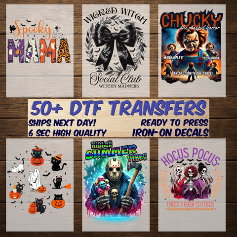 Cute Disney Halloween Character DTF Transfer, Ready To Press for Family Apparel, Kids Shirt, Fun Halloween Iron-On
