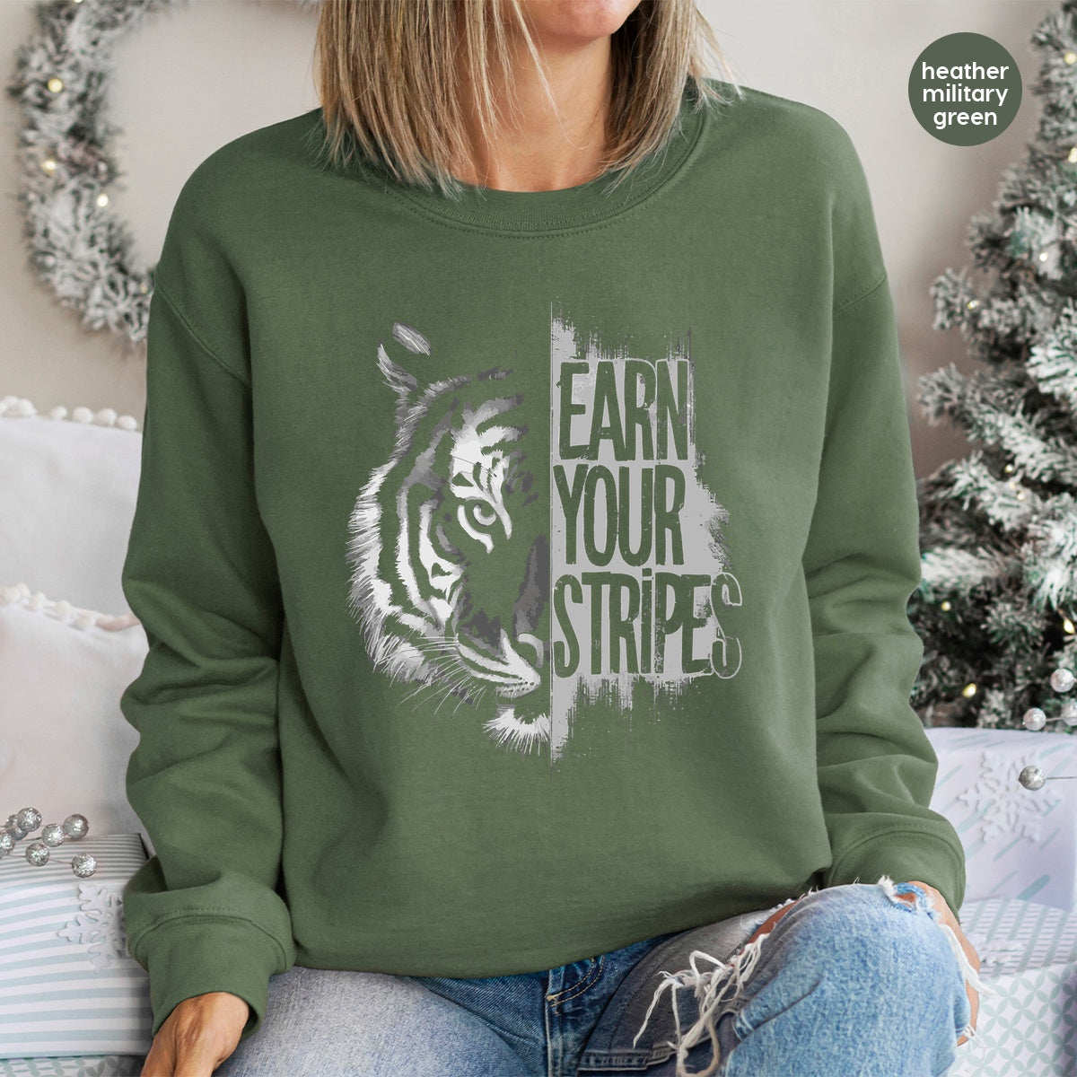 Iron-On Inspirational Tiger DTF Transfer for Team Apparel, Motivational Wildlife Shirt, Ready to Press Bold Urban Design
