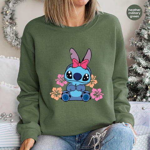 Cute Cartoon Bunny with Tropical Flowers DTF Transfer, Ready To Press Cute Holiday Shirt, Kids' Cute Character Apparel, Summer Family Vacation Wear