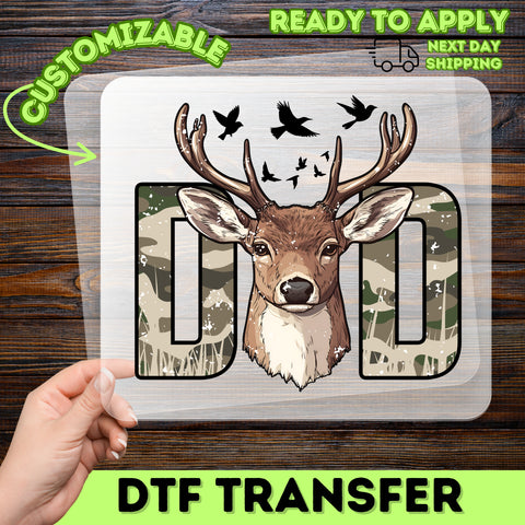 Camouflage Deer Dad DTF Transfer Ready to Press Father's Day Nature Wildlife T-shirt Iron-On Gift