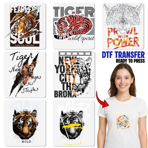 Iron-On Bold Animal Tiger Graphic DTF Transfer for Strong Sports Team Apparel & Outdoor Adventure Gear