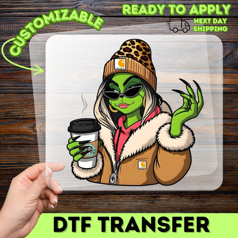 Funny Cool Alien Coffee Vibe DTF Transfer Ready To Press for Urban Pop Culture Sweatshirts & Streetwear Apparel