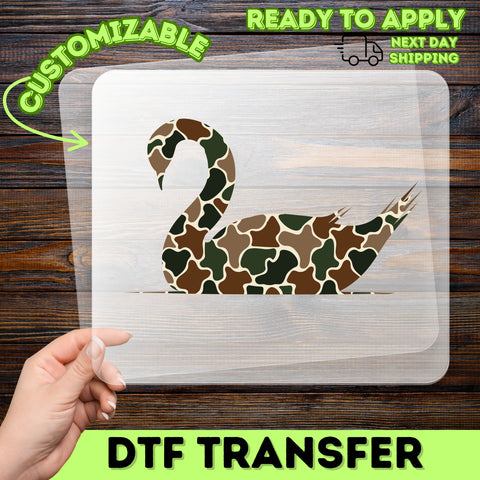 Camo Swan Silhouette Ready To Press DTF Transfer for Nature Enthusiast Apparel Hunting Outdoor Theme T-Shirt