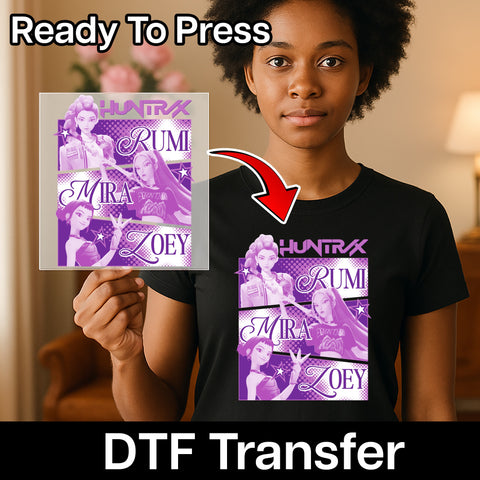 Futuristic Anime Group DTF Transfer Ready To Press for Teen T-Shirts & Apparel - Cute Neon Character Design