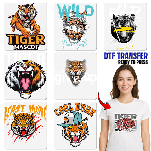 Fierce Tiger Face DTF Transfer, Ready To Press Wildlife Theme for Animal Lover Apparel, Bold Jungle Nature T-Shirt Design