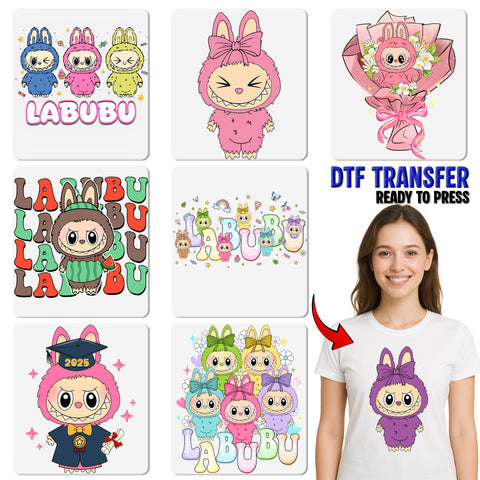 Cute Bunny Iron-On DTF Transfer for Easter Fun Kawaii Anime Character T-Shirt Perfect for Kids Party Celebrations