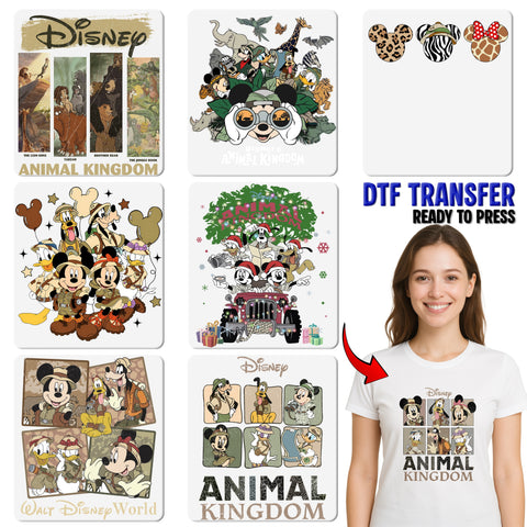 Safari Animal Print Mouse Head DTF Transfer for Cute Family Matching Safari Adventure T-shirts