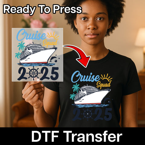 Retro Cruise Squad 2025 DTF Transfer for Family & Friends Vacation Apparel | Ready To Press Nautical Iron-On Design