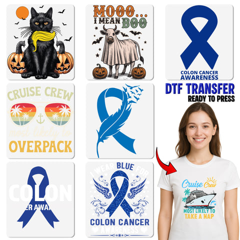 Support & Solidarity DTF Transfer Iron-On Blue Ribbon Awareness Apparel Family & Healthcare Gift Charity Event T-Shirt Ready to Press