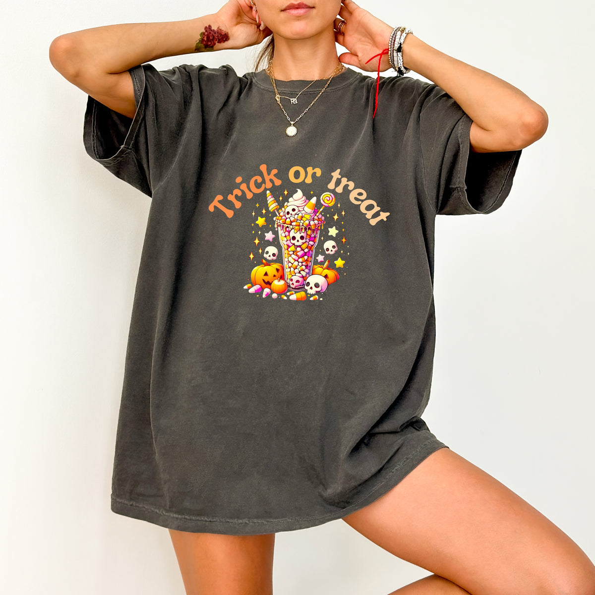 Cute Halloween Treats Iron-On DTF Transfer Trick or Treat Design Ready to Press for T-Shirts & Sweatshirts