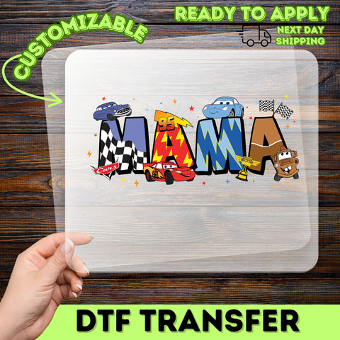 Cute Cars Movie MAMA DTF Transfer for Mother's Day T-Shirts & Apparel, Ready To Press Racing Car Mom Shirt, Funny Automotive Gift