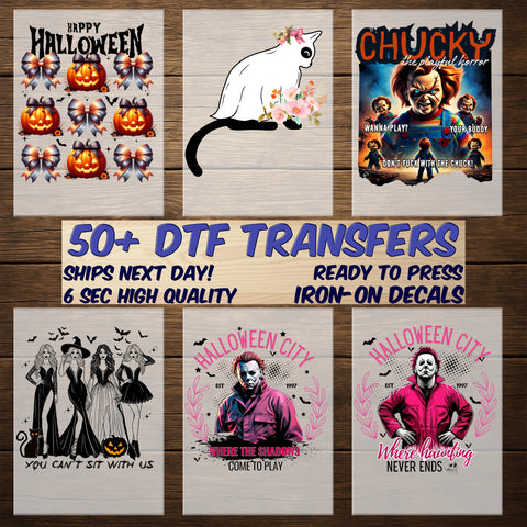 Gothic Halloween Skull Witch Hat & Bats DTF Transfer for Apparel - Ready to Press Iron-On for Spooky Occult Shirts
