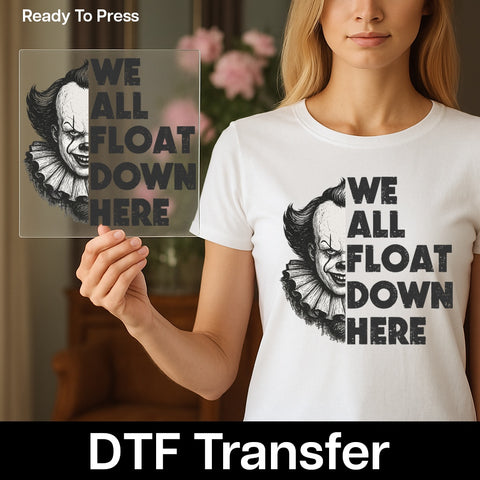 Creepy Clown Horror Gothic DTF Transfer - Halloween Sinister Theme Ready to Press Iron-On for Spooky T-shirt or Apparel