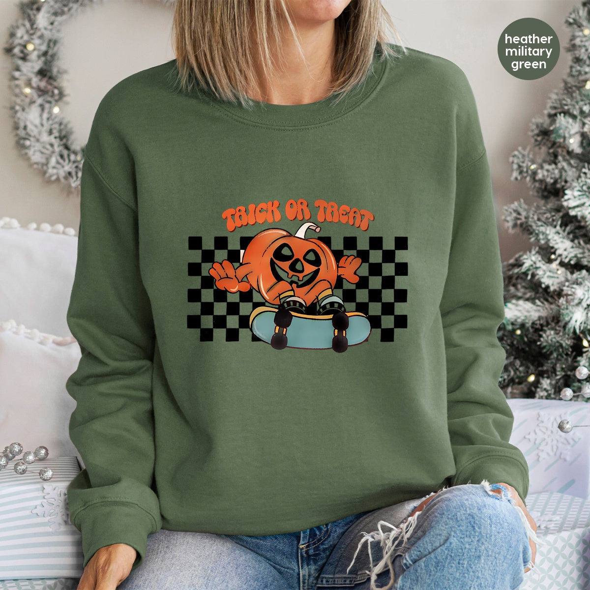 Playful Halloween Pumpkin DTF Transfer - Trick or Treat Skateboarding Design for Fun Apparel