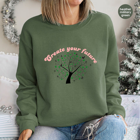 Motivational Create Your Future DTF Transfer - Ready To Press Whimsical Design for Teachers & Students | Pastel Pink & Forest Green Apparel