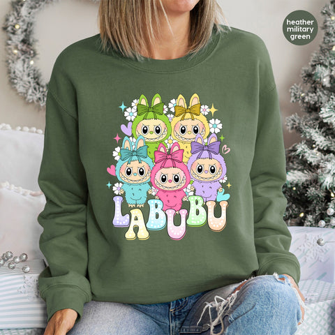 Cute Cartoon Kawaii DTF Transfer for Kids Shirts, LABUBU Colorful Iron-On, Ready to Press Playful Critters Apparel, Birthday Parties