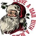 Christmas Vintage I Love A Man With A Beard Sweatshirt, Santa Clause Graphic Hoodie, Retro Crewneck Trendy Xmas Santa Long Sleeve Shirts