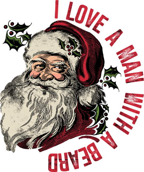 Christmas Vintage I Love A Man With A Beard Sweatshirt, Santa Clause Graphic Hoodie, Retro Crewneck Trendy Xmas Santa Long Sleeve Shirts