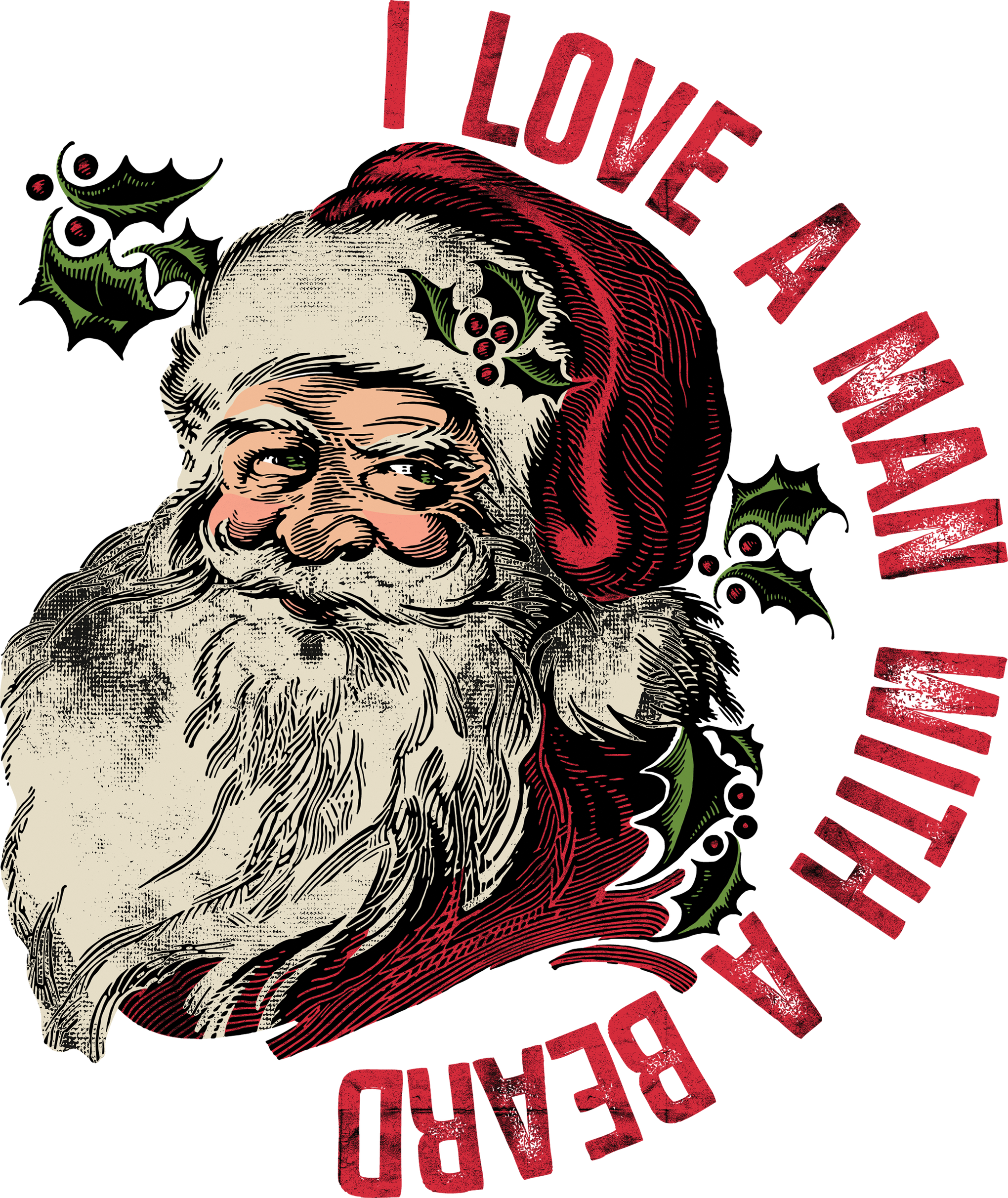 Christmas Vintage I Love A Man With A Beard Sweatshirt, Santa Clause Graphic Hoodie, Retro Crewneck Trendy Xmas Santa Long Sleeve Shirts
