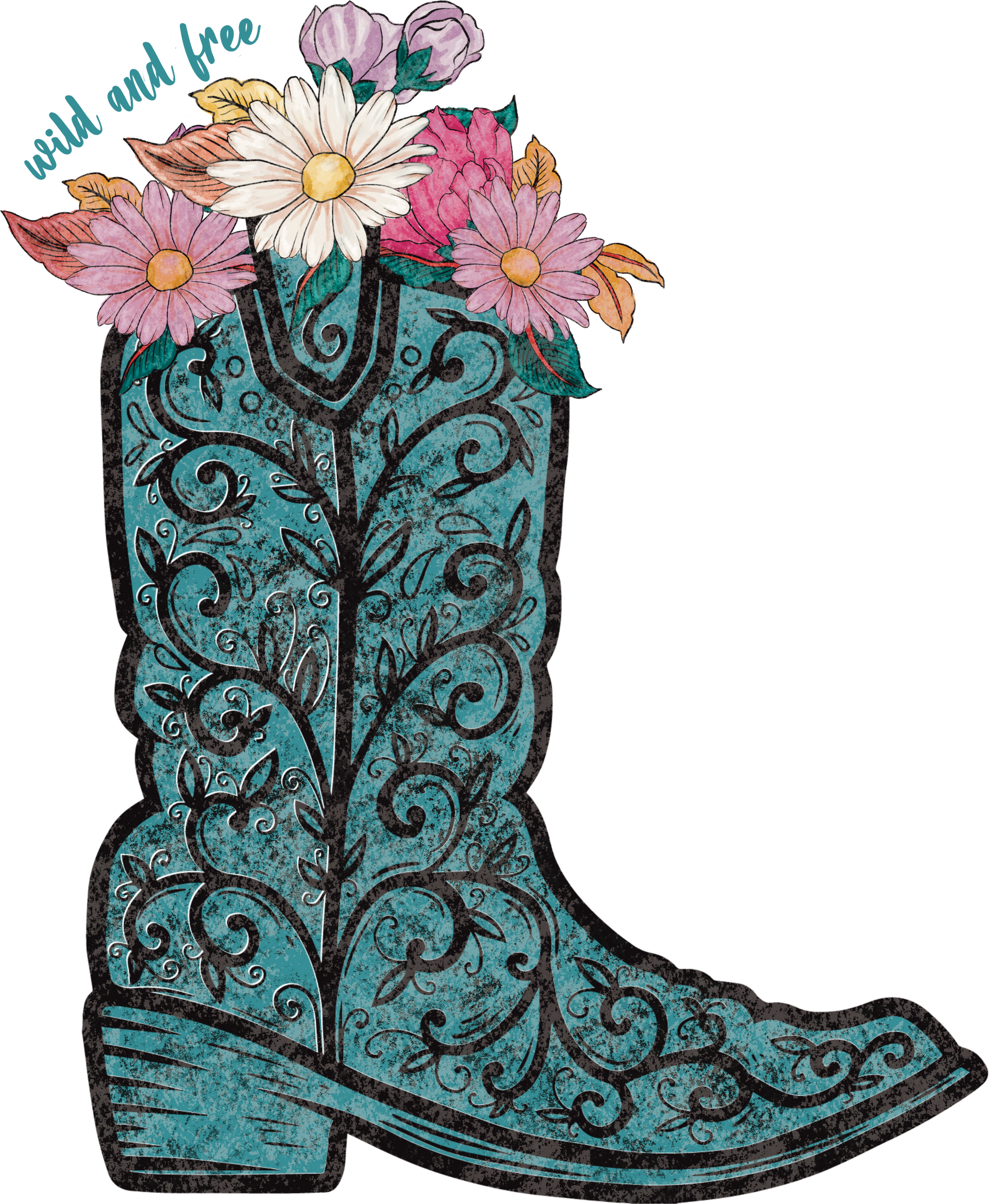 Retro Floral Cowboy Girl Boot Graphic Tees, Aesthetic Southern Sweatshirt for Girls, Vintage Country Wildflowers Shirts for Womens