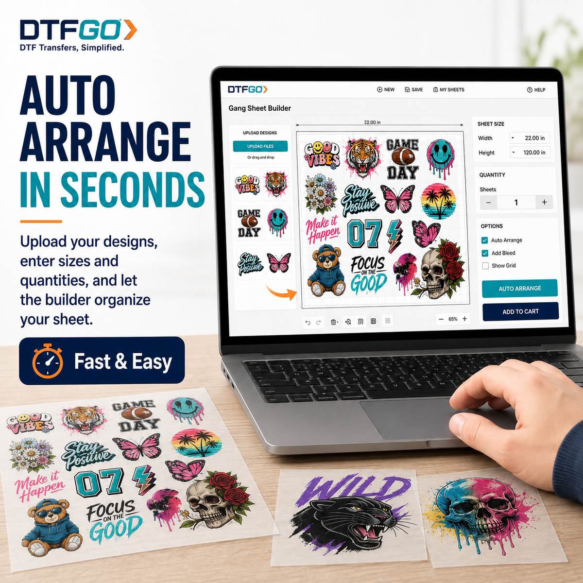 DTFGO gang sheet builder – auto arrange your designs in seconds