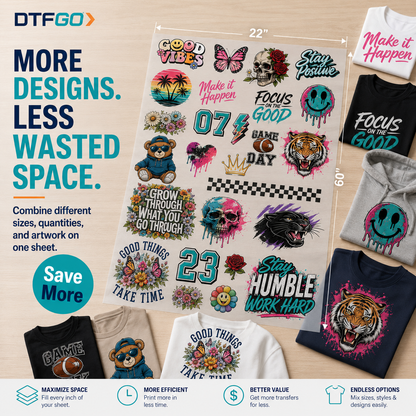 DTF gang sheet – more designs, less wasted space