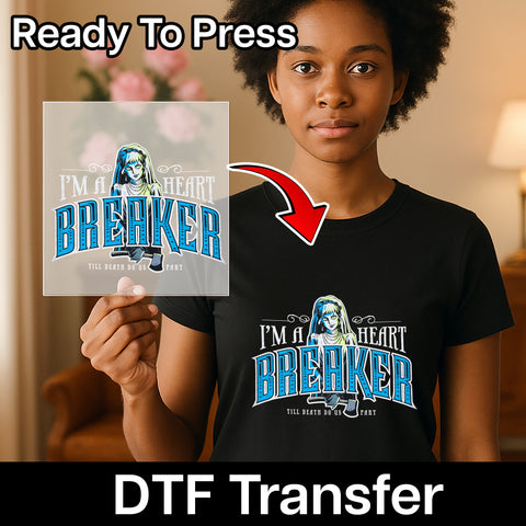 Heartbreaker Gothic Bride Halloween Humor DTF Transfer, Ready to Press Ghostly Bride Apparel for Edgy Wedding & Bachelorette