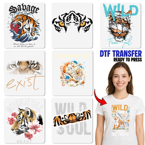 Fierce Tiger DTF Transfer: Ready To Press, Bold Animal T-shirt Design, Wild Adventure Group Apparel, Vintage Nature Lover Art
