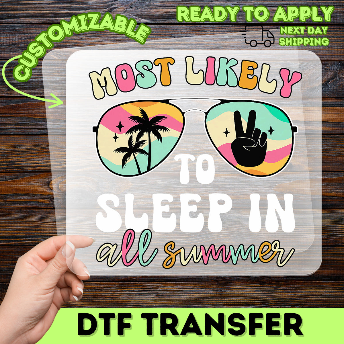 Funny Iron-On Summer Vacation Sunglasses Retro DTF Transfer for T-shirt, Ready To Press Peace & Palm Design for Students & Teachers