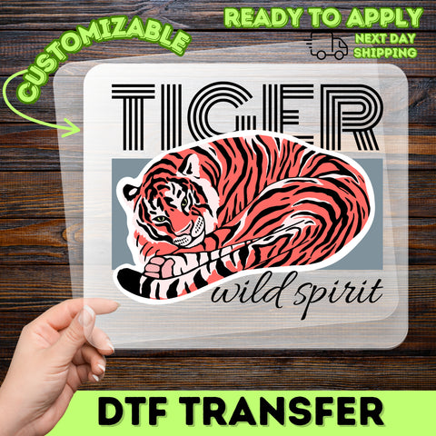 Cute Playful Tiger Retro Wildlife DTF Transfer | Ready to Press Iron-On for Animal Lovers T-Shirt, Safari Family Matching Shirt