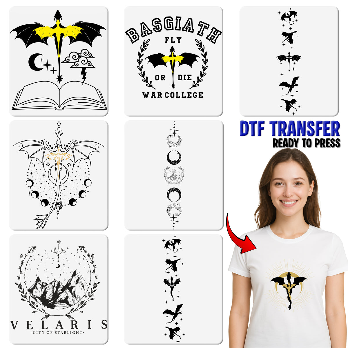 Funny Dragon Fantasy DTF Transfer for Apparel, Ready to Press Iron-On Mythical Adventure Shirt, Perfect for Cosplay & Parties