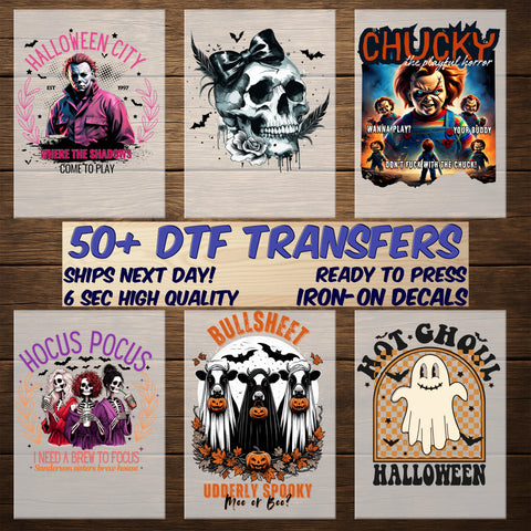 Cute Halloween DTF Transfer for Kids & Family | Whimsical Cartoon Pumpkin & Ghost Iron-On Ready To Press Apparel