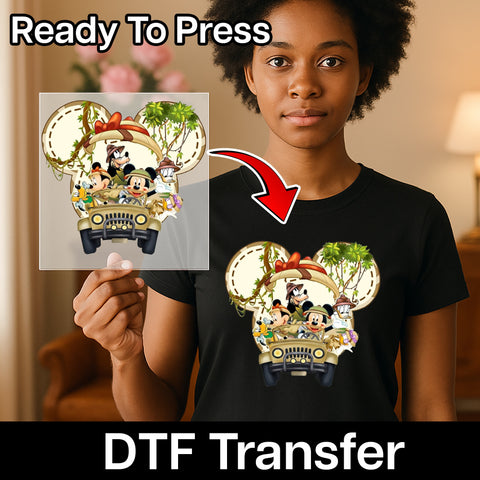 Safari Adventure Cute & Fun Cartoon Character DTF Transfer for Family Vacation T-Shirt, Ready To Press Jungle Theme Apparel