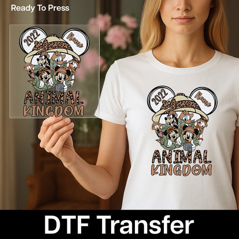 Safari Adventure Family Cartoon DTF Transfer, Ready to Press Animal Kingdom Shirt, Retro Leopard Print for Group Apparel