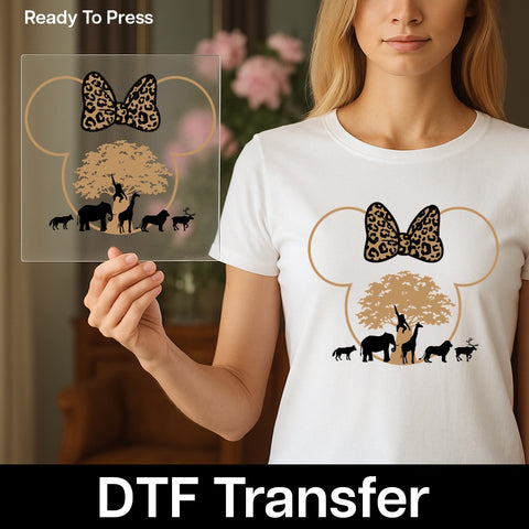 Safari Adventure Leopard Print & Giraffe Scene Iron-On DTF Transfer for Group Safari Vacation & Zoo Shirts