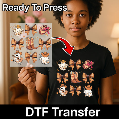 Cute Cowboy Ghost DTF Transfer Iron-On for Halloween Apparel - Ready to Press Seasonal Fun for Moms & Teachers